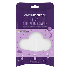 Clevamama 3-in-1 Nite Nite Romper (White) Size: Birth to 9 Months - shown here in its packaging