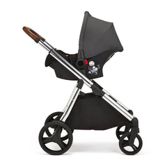 Ickle Bubba Eclipse Travel System with Galaxy Car Seat & ISOFIX Base (Chrome/Graphite/Tan) - showing the Galaxy Car Seat fitted onto the chassis using the included adaptors