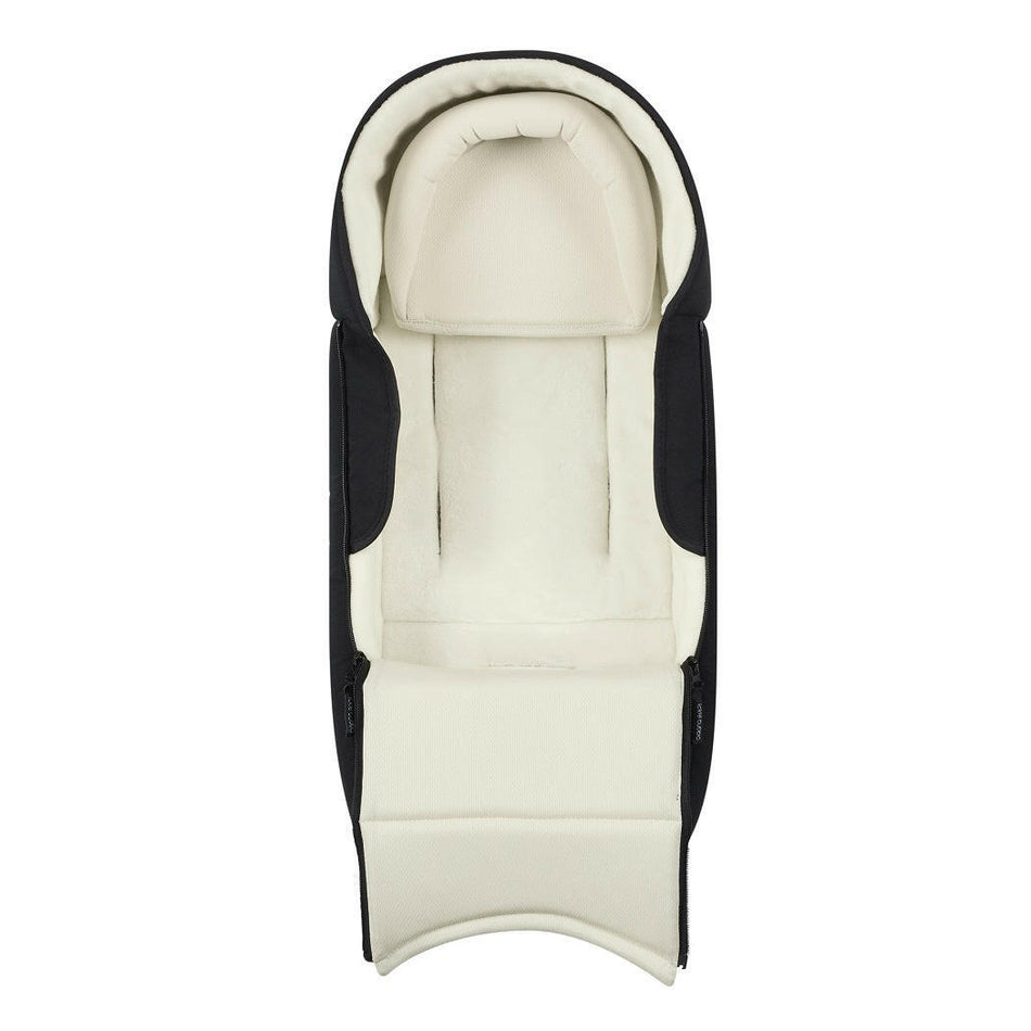 Ickle Bubba Newborn Cocoon (Black) - showing the cocoon opened up to reveal its cosy interior
