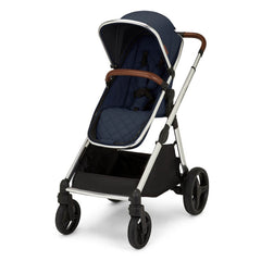 Ickle Bubba ECLIPSE Travel System with Galaxy Car Seat & ISOFIX Base (Chrome/Midnight Blue/Tan) - showing the pushchair in forward-facing mode