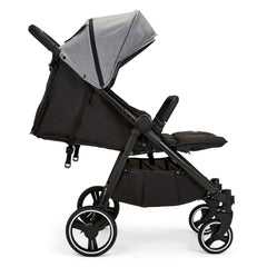 Ickle Bubba VENUS Double Stroller - Prime Bundle (Black/Space Grey/Black) - side view, showing the stroller with both seats fully reclined