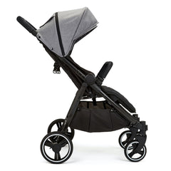 Ickle Bubba VENUS Double Stroller - Prime Bundle (Black/Space Grey/Black) - side view, showing the seats upright