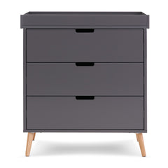 Obaby MAYA Changing Unit (Slate with Natural) - front view, shown here with the changing top fitted