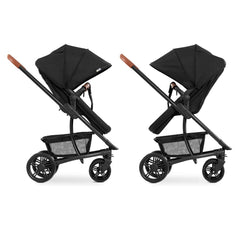 Hauck Pacific 4 Shop n Drive Set (Caviar) - side view, showing the pushchair in both parent-facing and forward-facing mode