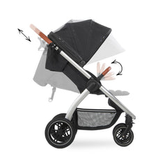 Hauck Uptown Pushchair (Melange Black) - side view, showing the pushchair`s adjustable seat, hood and leg rest