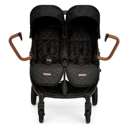 Ickle Bubba VENUS Double Stroller - Prime Bundle (Black/Black/Tan) - showing the gate-opening bumper bars