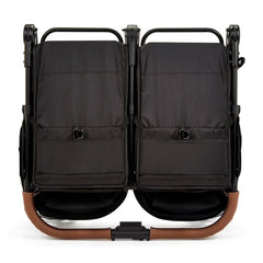 Ickle Bubba VENUS Double Stroller - Prime Bundle (Black/Black/Tan) - showing the stroller folded