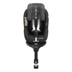 Maxi-Cosi Mica Pro Eco i-Size Car Seat (Authentic Black) - front view, showing the car seat in forward-facing mode and illustrating its adjustable headrest