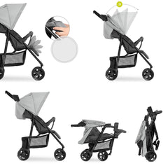 Hauck Citi Neo 3 (Grey) - side view, showing the stroller`s adjustable leg rest and hood, and its folding mechanism