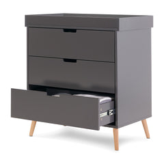 Obaby MAYA 2 Piece Room Set (Slate with Natural) - showing the changing unit with its changing top attached (drawer contents not included)