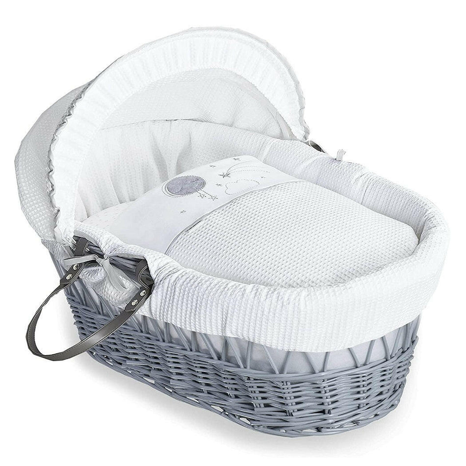 Clair de Lune Over The Moon Moses Basket - Grey Wicker Grey