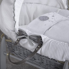 Clair de Lune Over The Moon Moses Basket - Grey Wicker Grey - showing the basket`s carrying handle