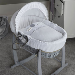 Clair de Lune Over The Moon Moses Basket - Grey Wicker Grey) - lifestyle image (rocking stand not included, available separately)