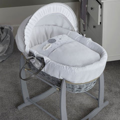 Clair de Lune Over The Moon Moses Basket (Grey Wicker Grey) - lifestyle image (rocking stand not included, available separately)