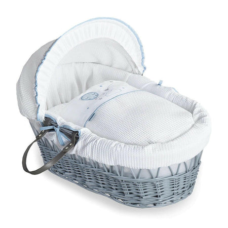 Clair de Lune Over The Moon Moses Basket - Grey Wicker Blue