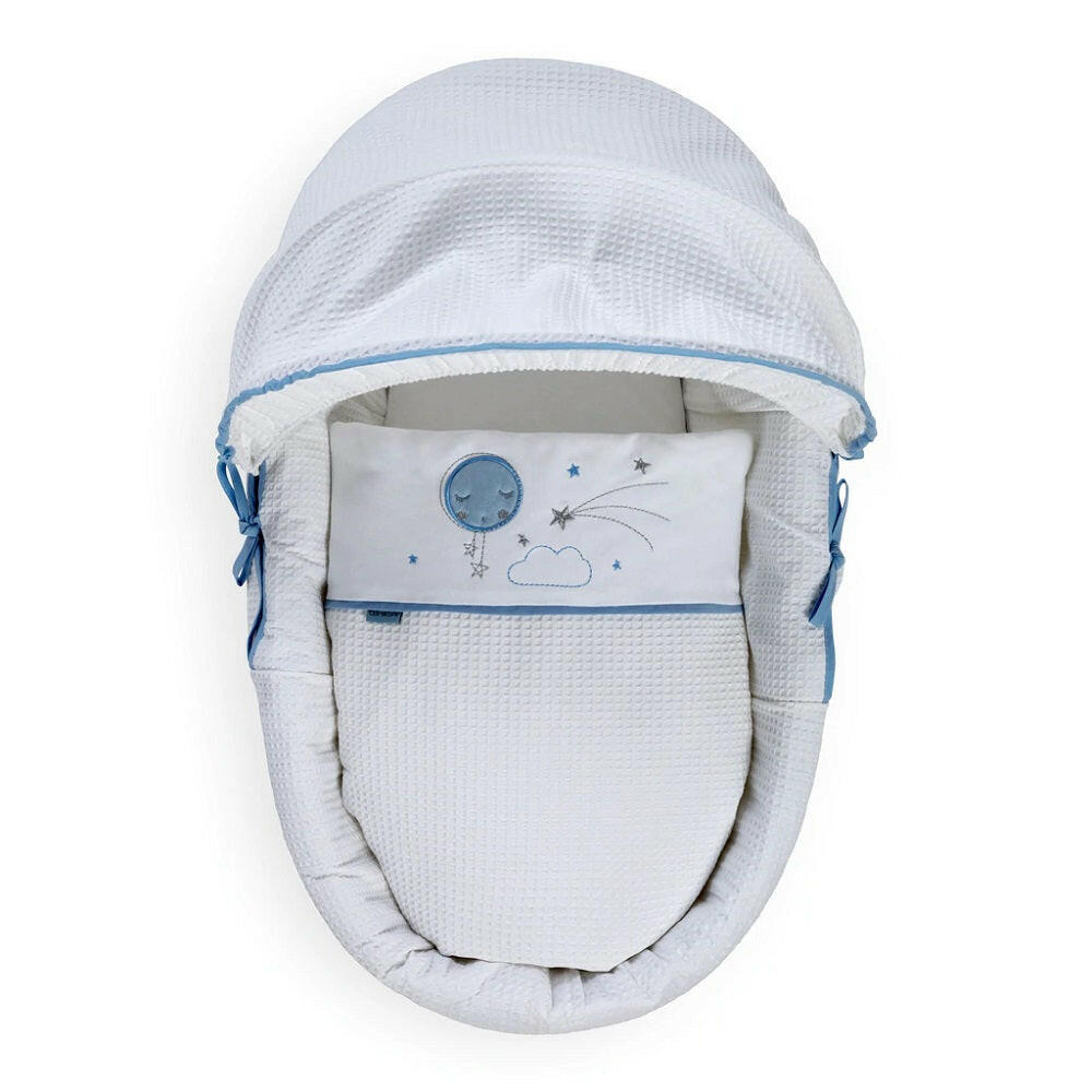 Clair de Lune Over The Moon Moses Basket - Grey Wicker Blue - shown from above