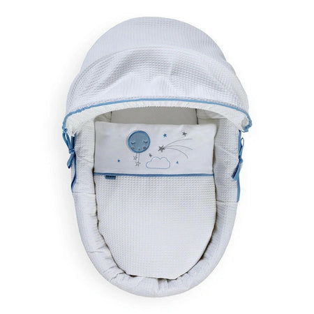 Clair de Lune Over The Moon Moses Basket - Grey Wicker Blue - shown from above