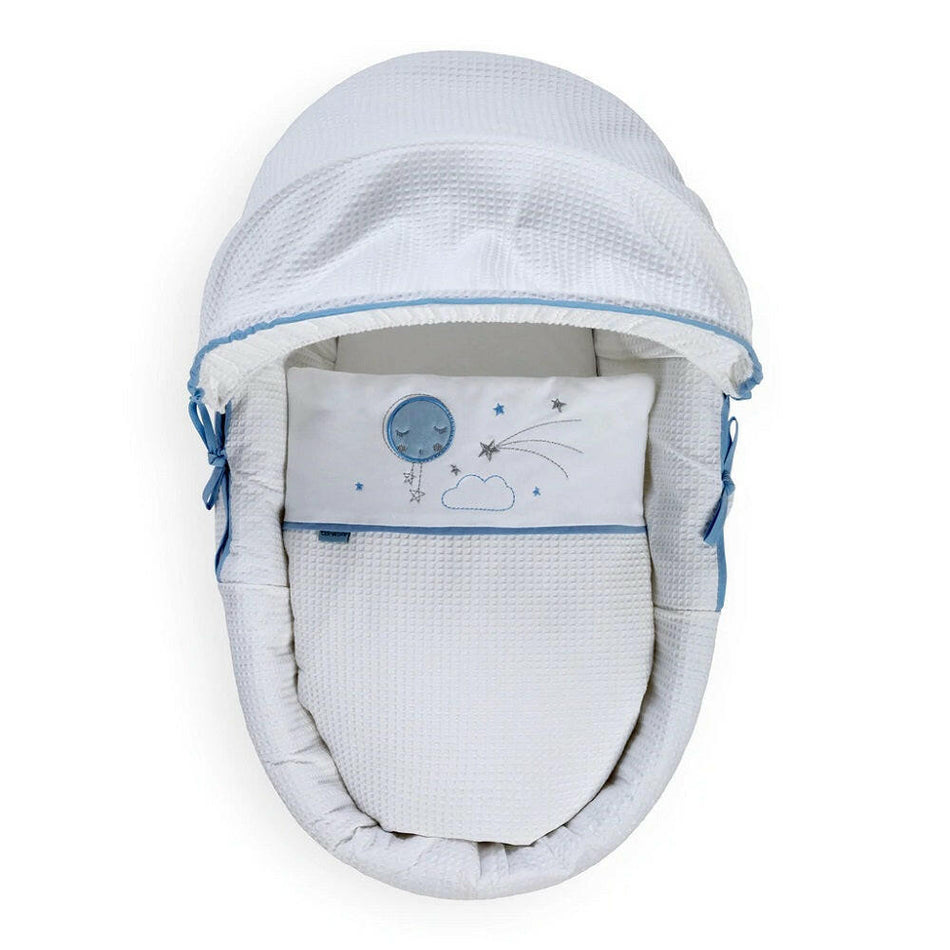 Clair de Lune Over The Moon Moses Basket - Grey Wicker Blue - shown from above