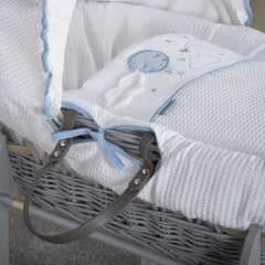 Clair de Lune Over The Moon Moses Basket - Grey Wicker Blue - showing one of the basket`s carry handles