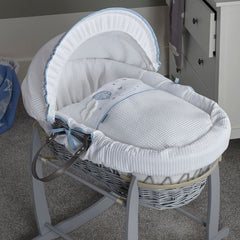 Clair de Lune Over The Moon Moses Basket Grey Wicker Blue