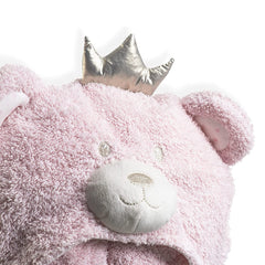 Clair de Lune Little Bear Hooded Baby Blanket (Pink) - showing the hood with its cute bear face, ears and crown