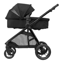 Maxi-Cosi Zelia3 Luxe Pushchair (Twillic Black) - side view, showing the carrycot and chassis together as the pram