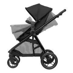 Maxi-Cosi Zelia3 Luxe Pushchair (Twillic Black) - side view, showing the pushchair`s adjustable seat unit and bumper bar