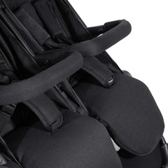 Hauck Swift X Duo Double Pushchair (Black) - showing the stroller`s two seats with their safety harnesses and bumper bars