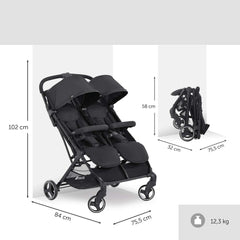 Hauck Swift X Duo Double Pushchair (Black) - graphic showing the stroller`s dimensions when folded and unfolded