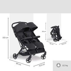 Hauck Swift X Duo Double Pushchair (Black) - graphic showing the stroller`s dimensions when folded and unfolded