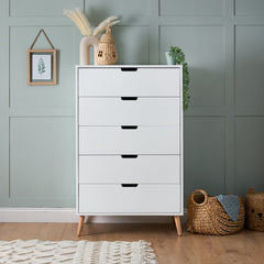 Obaby Maya Tall Boy (White with Natural) - lifestyle image (accessories not included)