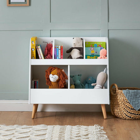 Obaby Maya Toy Storage Unit (White with Natural) - lifestyle image (toys, books and accessories not included)