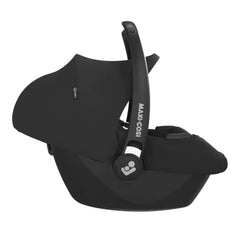 Maxi-Cosi CabrioFix i-Size Infant Carrier & ISOFIX Base (Essential Black) - side view, showing the car seat with its canopy raised