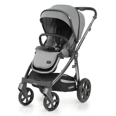 BabyStyle Oyster 3 Gunmetal ESSENTIAL Bundle (Moon) - quarter view, showing the pushchair in forward-facing mode