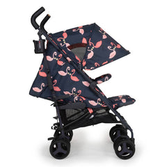 Cosatto Supa 3 Stroller (Pretty Flamingo) - shown here with its hood fully extended, its seat reclined and the leg rest raised