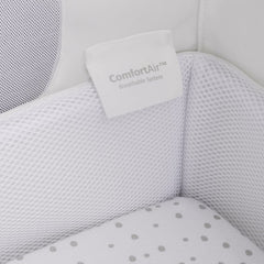 SnuzPod⁴ Bedside Crib 3-in-1 (Rose White) - showing the crib`s interior and its ComfortAir Breathable System