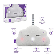 SnuzPod4 STARTER Bundle (Slate) - showing the SnuzCloud sleeping aid and some of its features