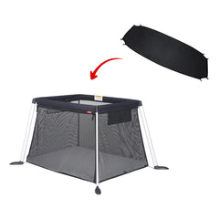 Phil&Teds v5 UV Mesh Sun Cover for the Traveller Crib (Black) - showing the sun mesh cover with the traveller v5 crib (traveller not included, available separately)