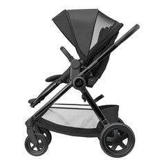 Maxi-Cosi Adorra2 Luxe Travel System Bundle (Twillic Black) - showing the pushchair`s extendable hood with its peek-a-boo viewing window