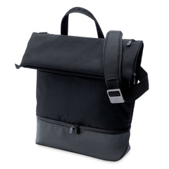 Bugaboo Changing Bag (Black) - showing the bag`s fold-over flap and adjustable shoulder strap