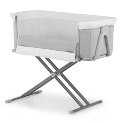 Hauck Face To Me Bedside Crib (Melange Grey) - showing the crib with its front panel lowered for ease of access