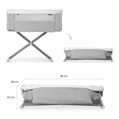 Hauck Face To Me Bedside Crib (Melange Grey) - showing the crib folded down for storage or travelling