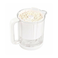 BEABA Pasta/Rice Cooker Insert -  Fits Babycook® Solo Express (White) - showing the pasta/rice insert inside the Express`s glass bowl with cooked rice