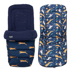 Cosatto Wow Pram & Accessories Bundle - Paloma Faith (On The Prowl) - showing the included footmuff (left is the full footmuff and the right shows the reverse which doubles as a seat liner)