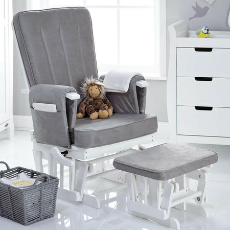 Obaby Deluxe Reclining Glider Chair & Stool (White with Grey) - lifestyle image