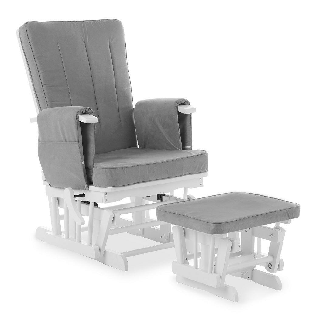 Obaby Deluxe Reclining Glider Chair & Stool White with Grey