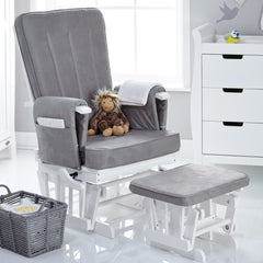Obaby Deluxe Reclining Glider Chair & Stool (White with Grey) - lifestyle image