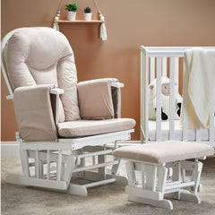Obaby Reclining Glider Chair & Stool (White with Sand) - lifestyle image (cot, bedding and accessories not included)