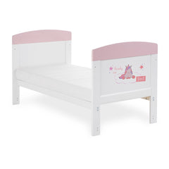 Obaby Grace Inspire Mini Cot Bed (Ready For Bed - Unicorn) - showing the cot converted into the junior bed (mattress not included, available separately)