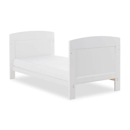 Obaby Grace Mini Cot Bed (White) - quarter view, shown here as the junior bed (mattress not included, available separately)